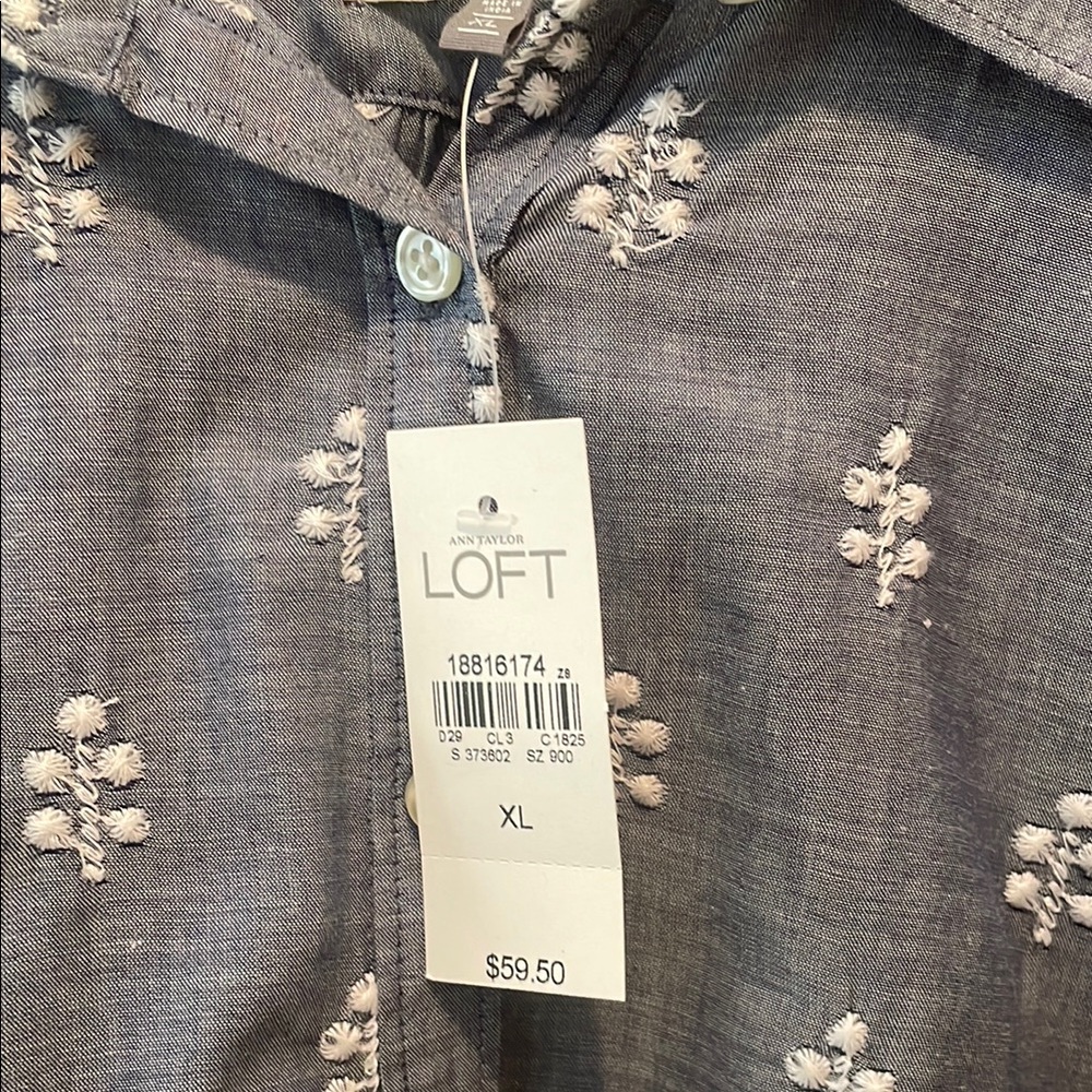 NWT LOFT “the softened” Blue Floral Embroidered Shirt - Picture 10 of 11